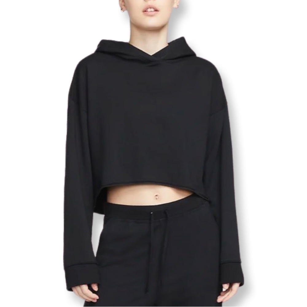 Nike Yoga Luxe Women's Cropped Fleece Hoodie Black/Iron Grey Large - Picture 5 of 16
